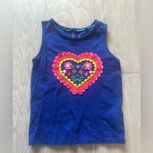 Mini Boden Girl's Heart Applique Vest Top in Blue Wave, Size 4-5 Y.